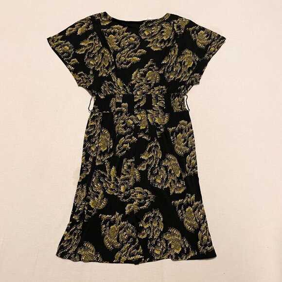 Elle Black Gold Floral Dress Womens Size XS Stretchy Party Dress - Picture 12 of 16